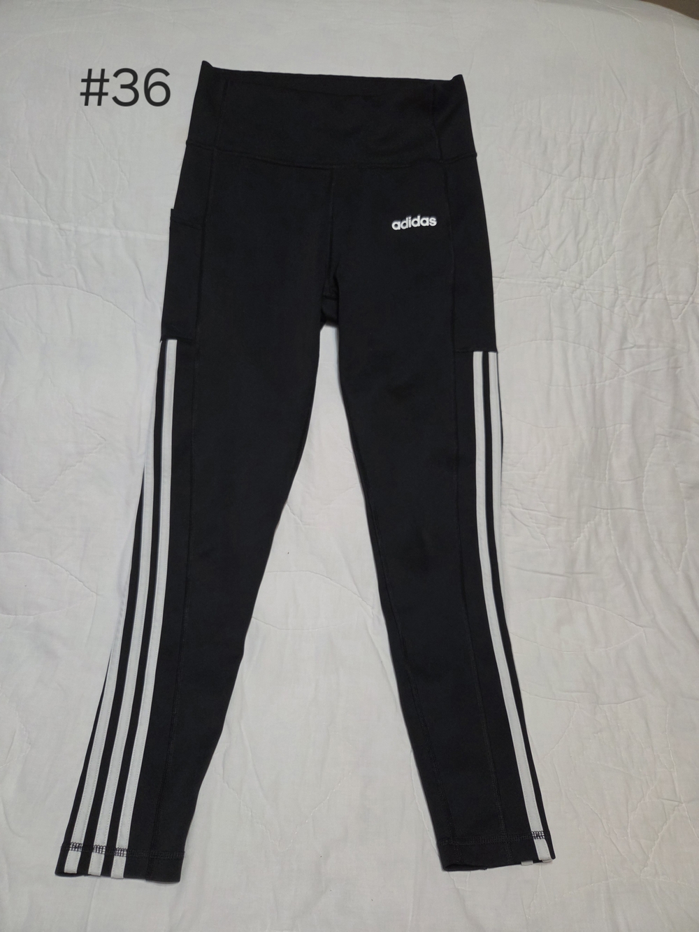 adidas 3-Stripe Activewear Leggings with Side Pockets - Black / White - Size M